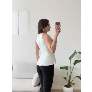 Halter Yaka Peplum Bluz - BEYAZ