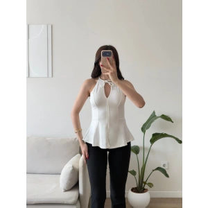 Halter Yaka Peplum Bluz - BEYAZ