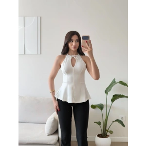 Halter Yaka Peplum Bluz - BEYAZ