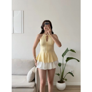 Halter Yaka Peplum Bluz - SARI