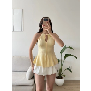 Halter Yaka Peplum Bluz - SARI