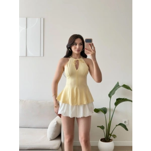 Halter Yaka Peplum Bluz - SARI