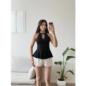 Halter Yaka Peplum Bluz - SİYAH