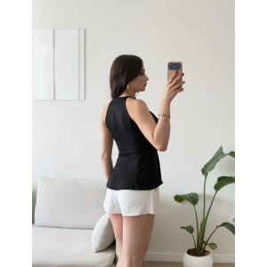 Halter Yaka Peplum Bluz - SİYAH