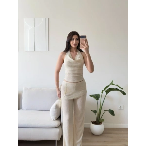 Halter Yaka Şal Detay Takım - BEJ