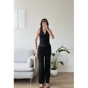 Halter Yaka Şal Detay Takım - SİYAH