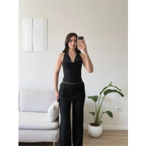 Halter Yaka Şal Detay Takım - SİYAH