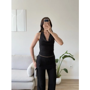 Halter Yaka Şal Detay Takım - SİYAH