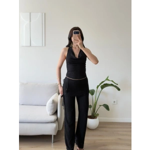 Halter Yaka Şal Detay Takım - SİYAH