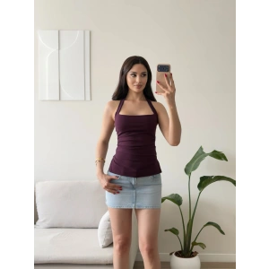 Halter Yaka Yırtmaçlı Bluz - MÜRDÜM