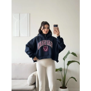 Harvard Fermuarlı Oversize Sweat - LACİVERT