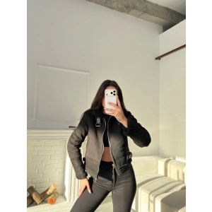 İçi Kürklü Biker Mont - SİYAH