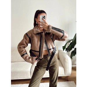 İçi Kürklü Kemerli Mont - KAHVE