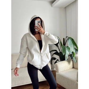 İçi Şardonlu Oversize Hırka - BEYAZ