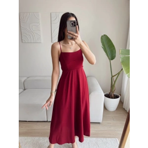 İp Askılı Volanlı Prenses Elbise - BORDO