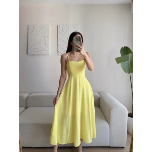 İp Askılı Volanlı Prenses Elbise - SARI