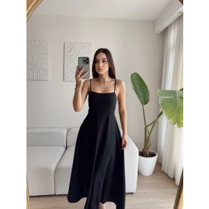 İp Askılı Volanlı Prenses Elbise - SİYAH