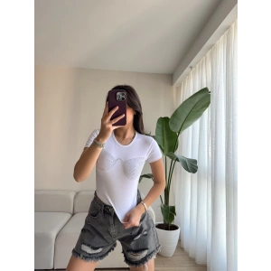 İşlemeli Crop-BEYAZ