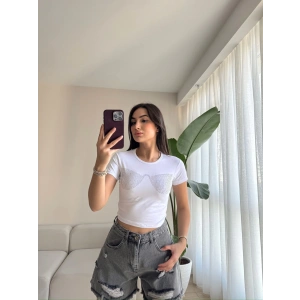 İşlemeli Crop-BEYAZ
