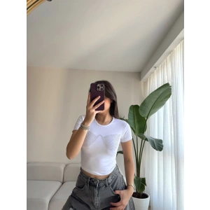 İşlemeli Crop-BEYAZ