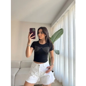 İşlemeli Crop-SİYAH