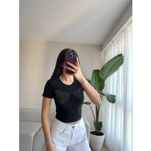 İşlemeli Crop-SİYAH