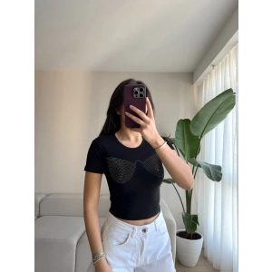 İşlemeli Crop-SİYAH