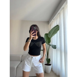 İşlemeli Crop-SİYAH