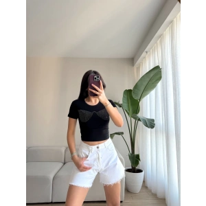 İşlemeli Crop-SİYAH