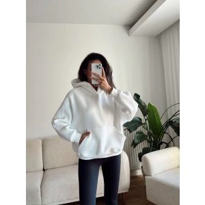 Kanguru Cep Oversize Sweat - BEYAZ