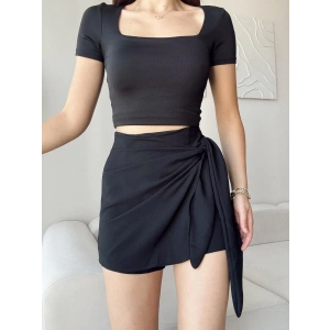 Bağlamalı Drapeli Şort Etek