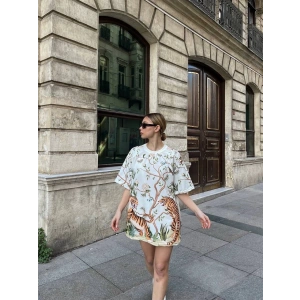 Kaplan Baskılı Oversize T-shirt - BEYAZ