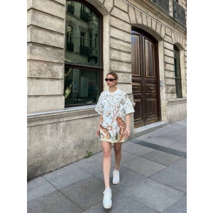 Kaplan Baskılı Oversize T-shirt - BEYAZ