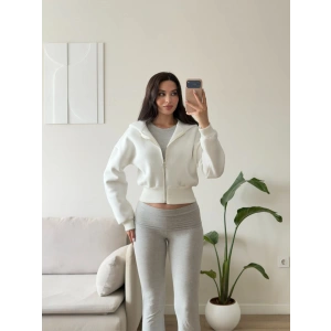 Kapüşonlu Crop Hırka - BEYAZ