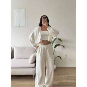 Kapüşonlu Crop Üçlü Takım - BEYAZ