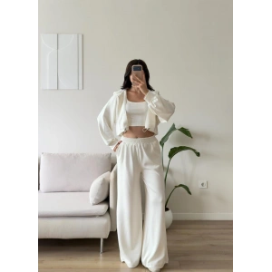 Kapüşonlu Crop Üçlü Takım - BEYAZ