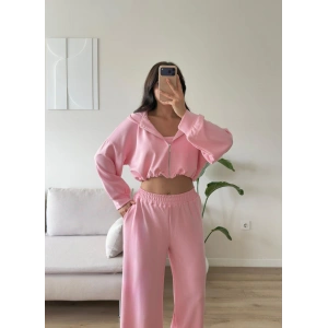 Kapüşonlu Crop Üçlü Takım - PEMBE