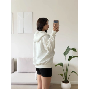 Kapüşonlu Oversize Fermuarlı Hırka - BEYAZ