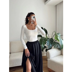 Kare Yaka Bodysuit - BEYAZ