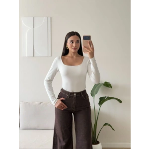 Kare Yaka Bodysuit - BEYAZ