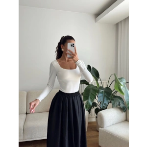 Kare Yaka Bodysuit - BEYAZ