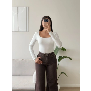 Kare Yaka Bodysuit - BEYAZ