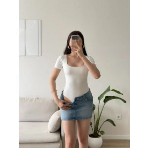Kare Yaka Bodysuit - BEYAZ