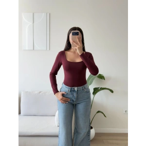 Kare Yaka Bodysuit - BORDO