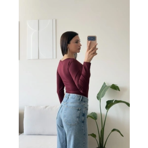 Kare Yaka Bodysuit - BORDO