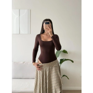 Kare Yaka Bodysuit - KAHVE