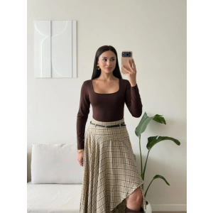 Kare Yaka Bodysuit - KAHVE