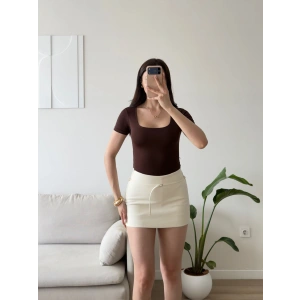 Kare Yaka Bodysuit - KAHVE
