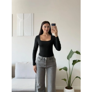 Kare Yaka Bodysuit - SİYAH