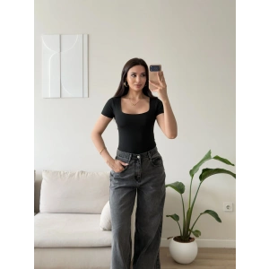 Kare Yaka Bodysuit - SİYAH